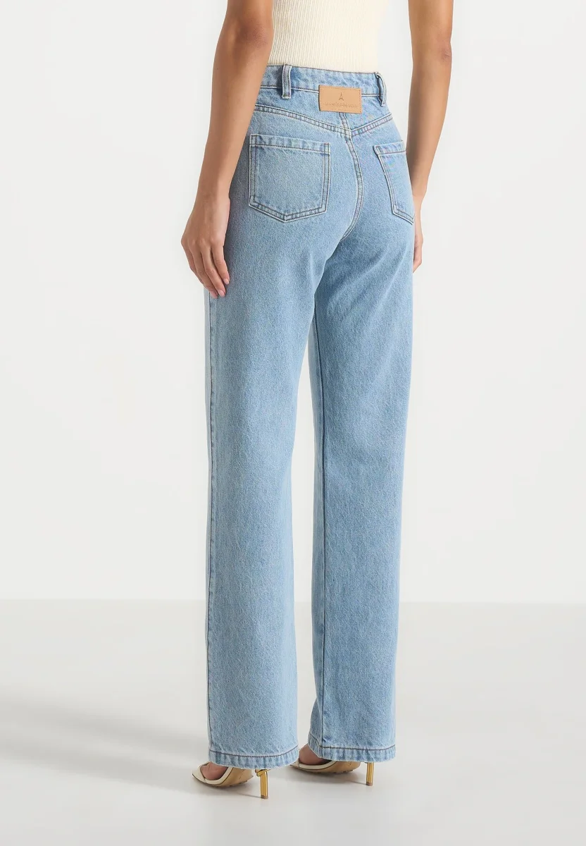 Frida - Eiffel Detail Straight Leg Denim Jeans - Mid Blue - Image 6