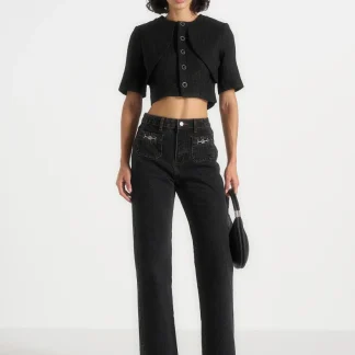 Frida -  Eiffel Detail Straight Leg Denim Jeans - Washed Black