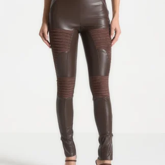Leather & Suede Ribbed Legging - Chocolate Brown