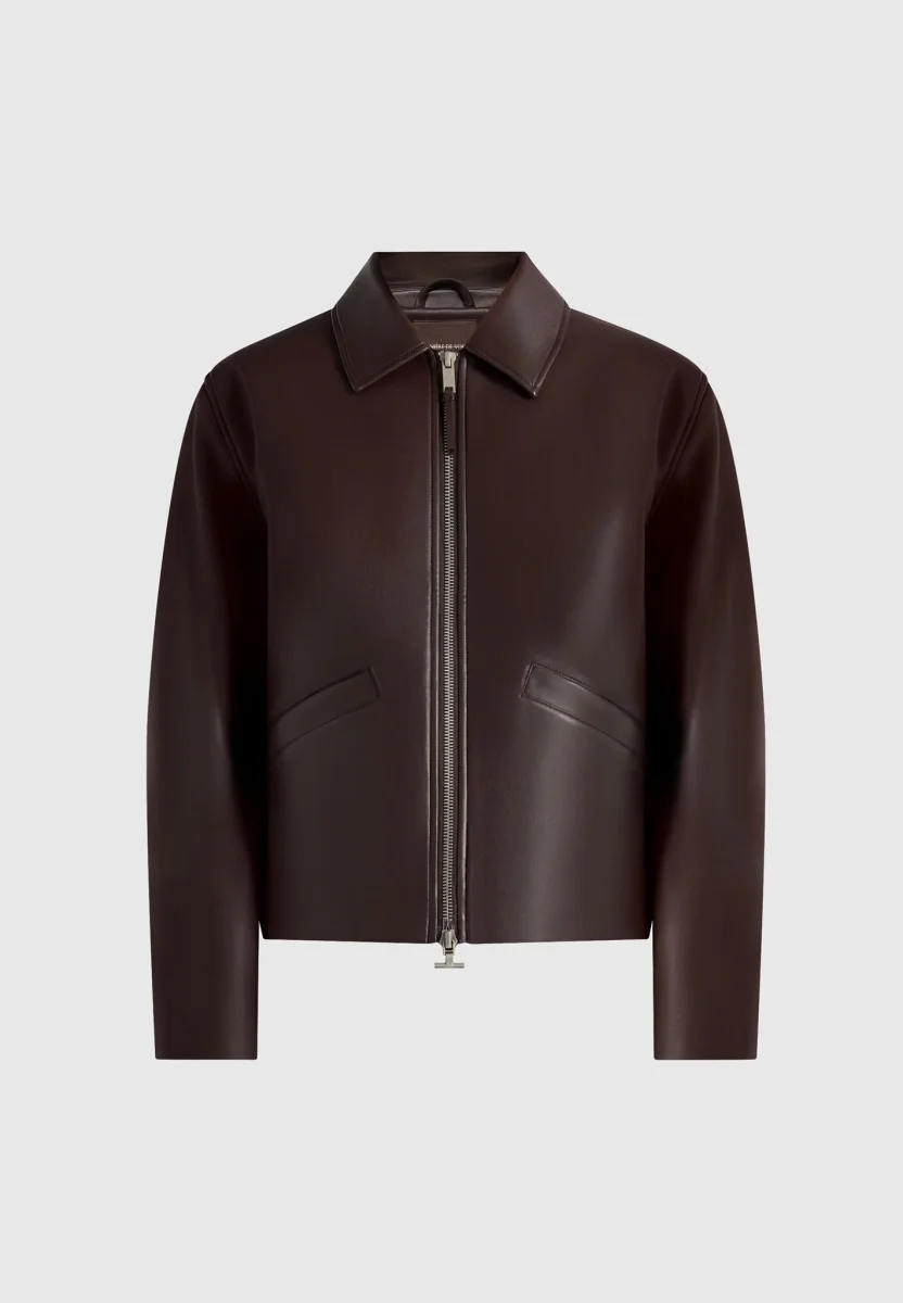 Yves - Minimal Leather Jacket - Brown - Image 7