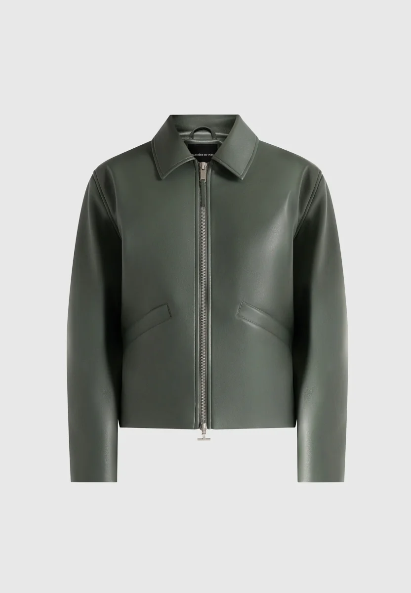 Yves - Minimal Leather Jacket - Olive - Image 7