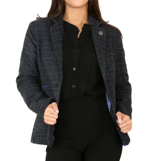 Terno feminino xadrez tweed azul
