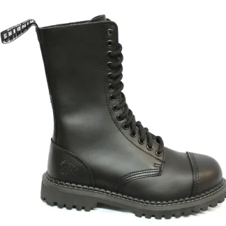 Botas militares unissex de couro legítimo, pretas, Ginders Herald, estilo punk rock, com biqueira de aço.