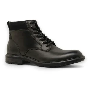 Beau - Botas Chelsea de couro pretas com cadarço e zíper lateral para homem