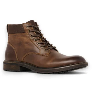 Beau - Botas Chelsea de couro marrom com cadarço e zíper lateral para homem