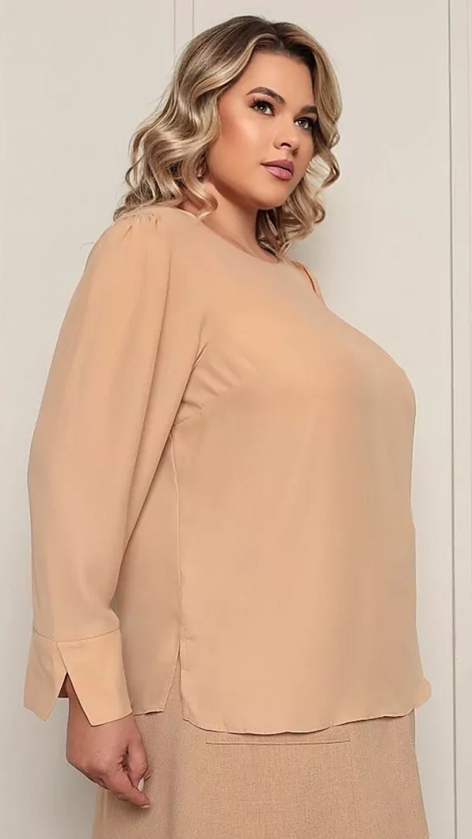 Blusa Plus Size Manga Longa Crepe - Image 6