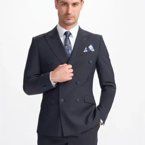 Bond - Terno masculino azul-marinho escuro de duas peças com abotoamento duplo