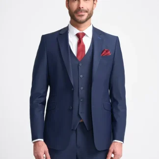 Bond - Terno masculino azul-marinho de 3 peças com corte sob medida