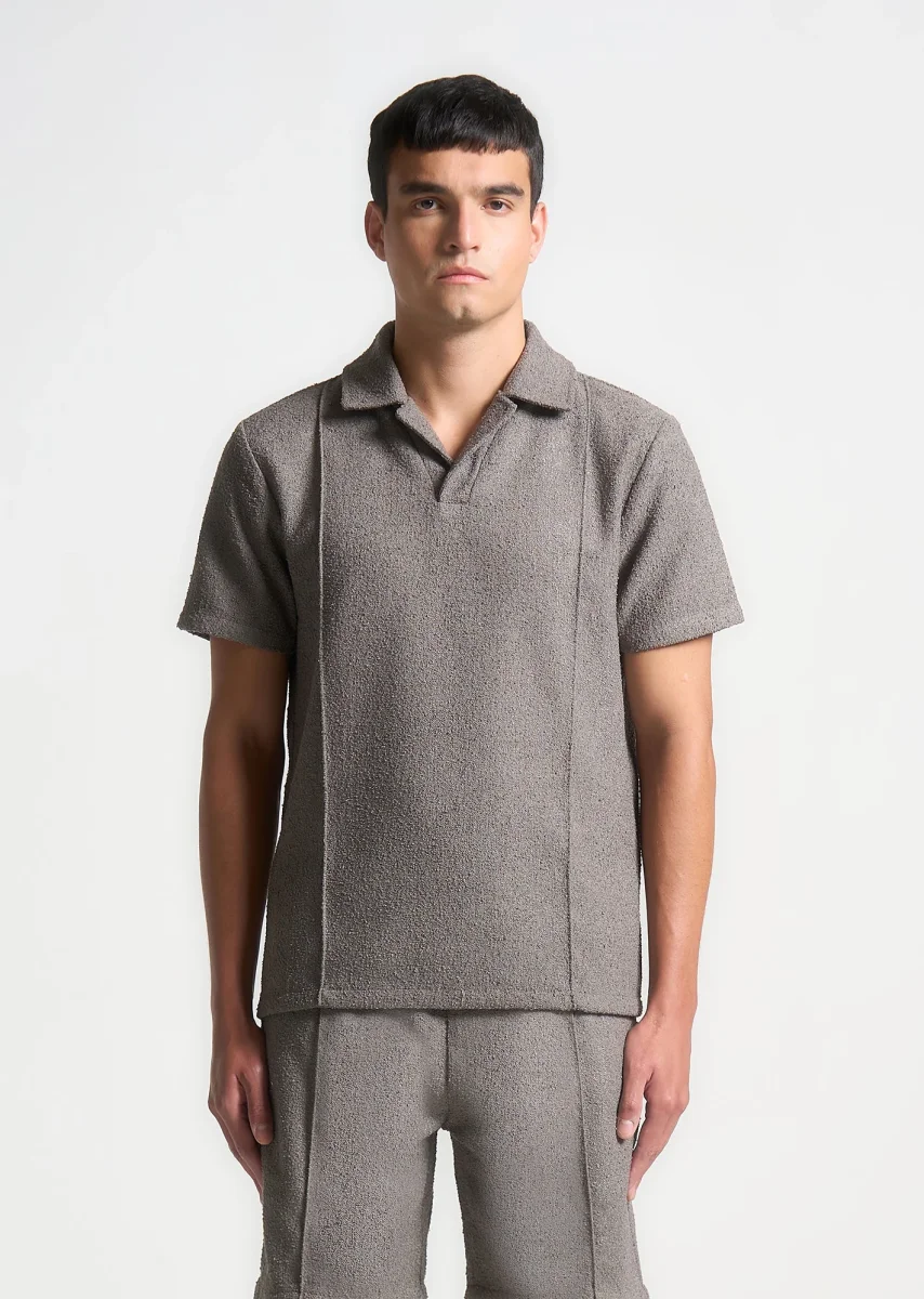 Boucle Revere Pintuck Polo Shirt - Charcoal Grey - Image 3