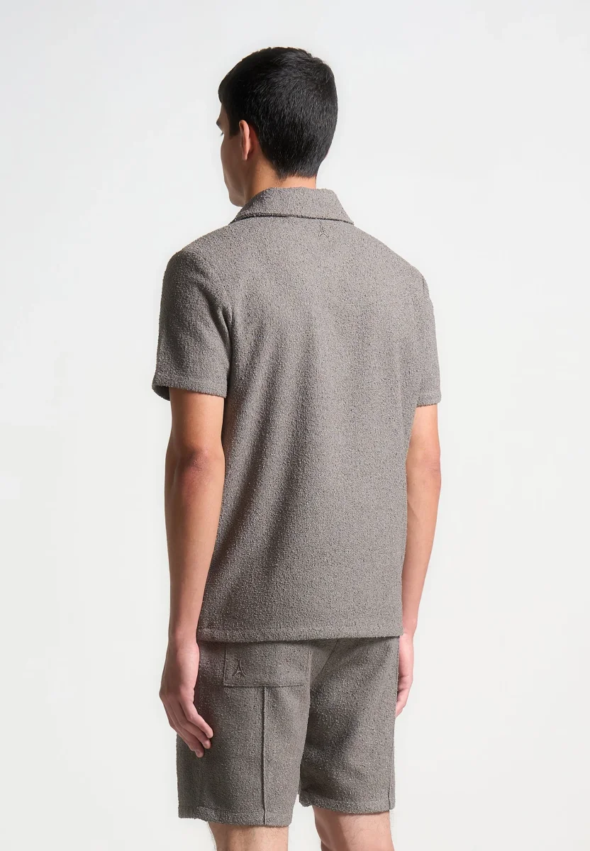 Boucle Revere Pintuck Polo Shirt - Charcoal Grey - Image 5