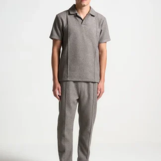 Boucle Revere Pintuck Polo Shirt  - Charcoal Grey