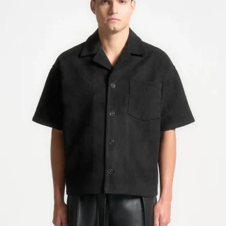 Luc - Boxy Suede Shirt - Black