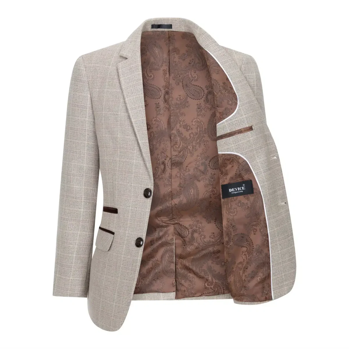 Terno de 3 peças para menino em tweed xadrez bege e marrom, estilo vintage retrô clássico. - Image 4