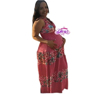 Vestido Floral Longo Gestante e Amamentação Soltinho