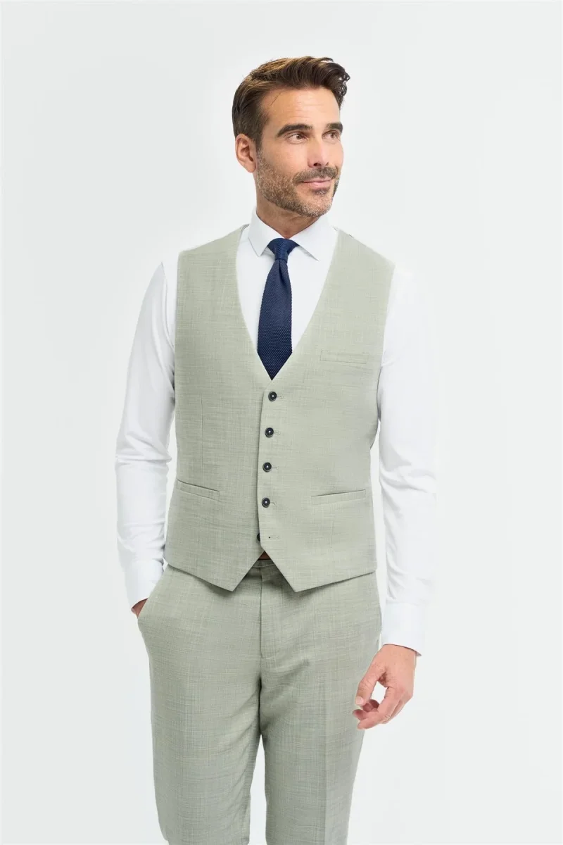 Camden - Terno masculino de 3 peças verde-sálvia com corte sob medida. - Image 5