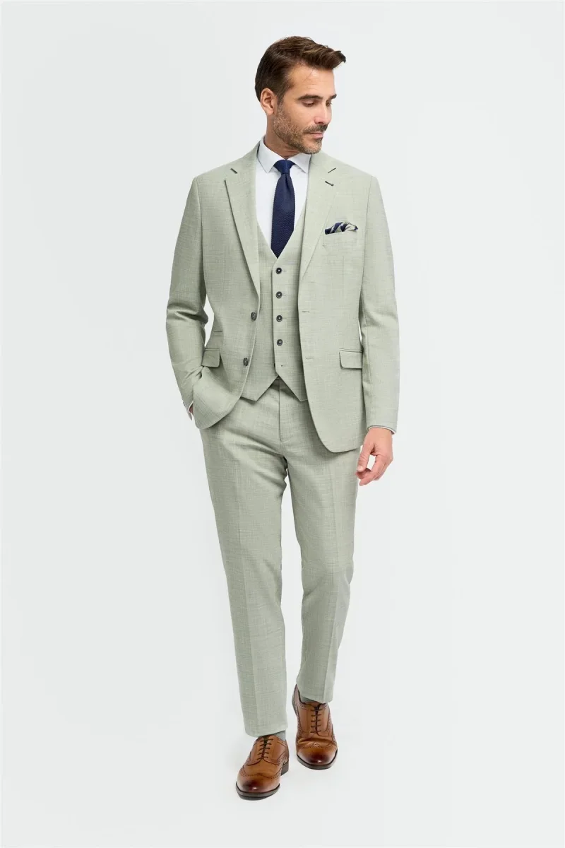 Camden - Terno masculino de 3 peças verde-sálvia com corte sob medida. - Image 3