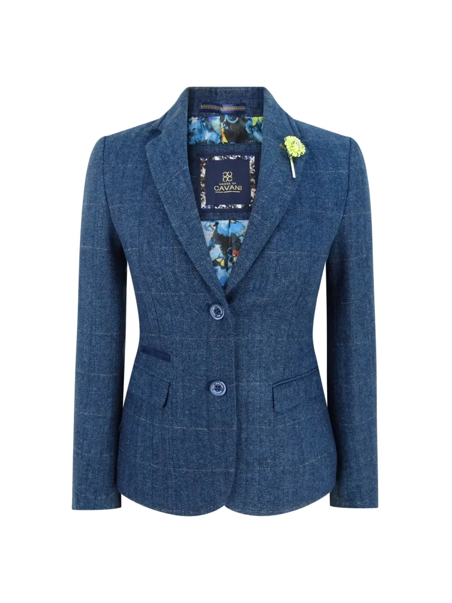 Blazer feminino formal em tweed azul