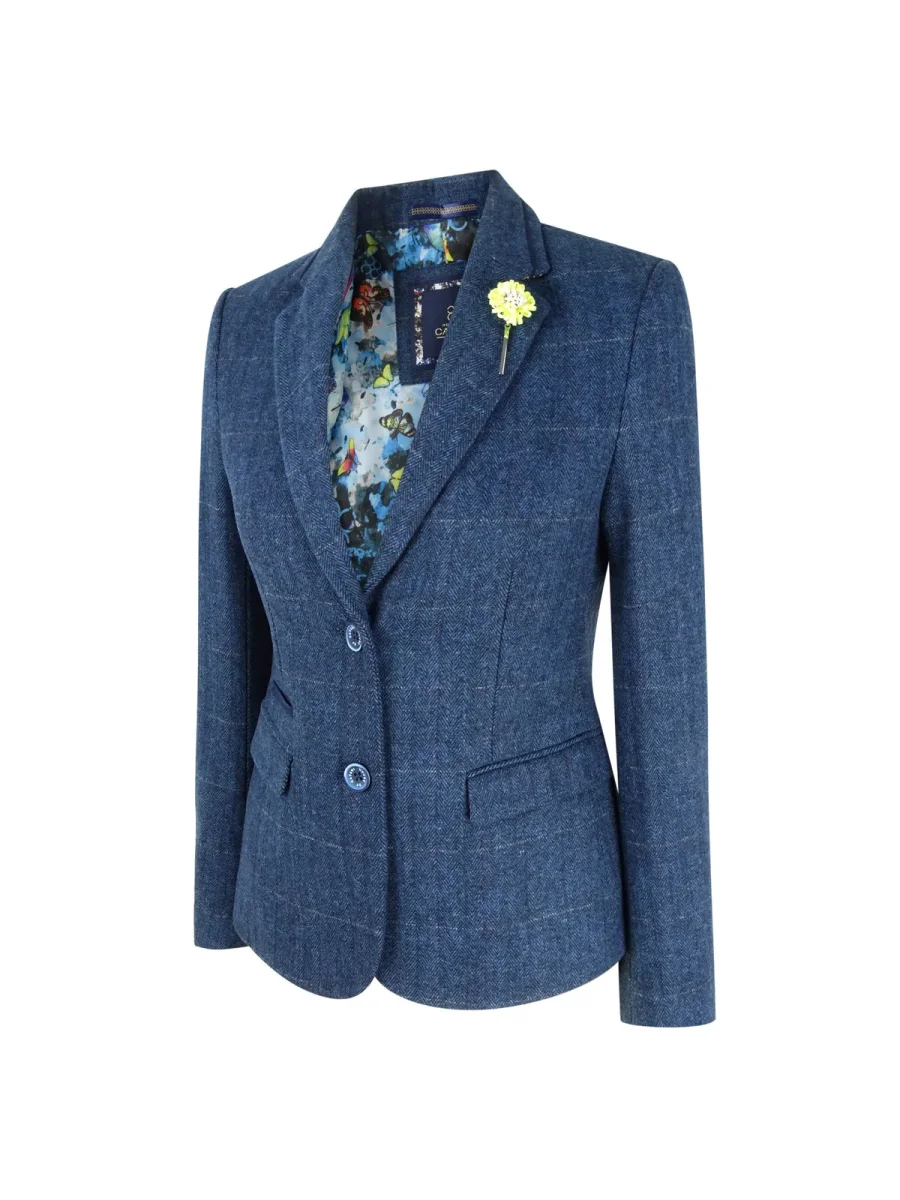 Blazer feminino formal em tweed azul - Image 5