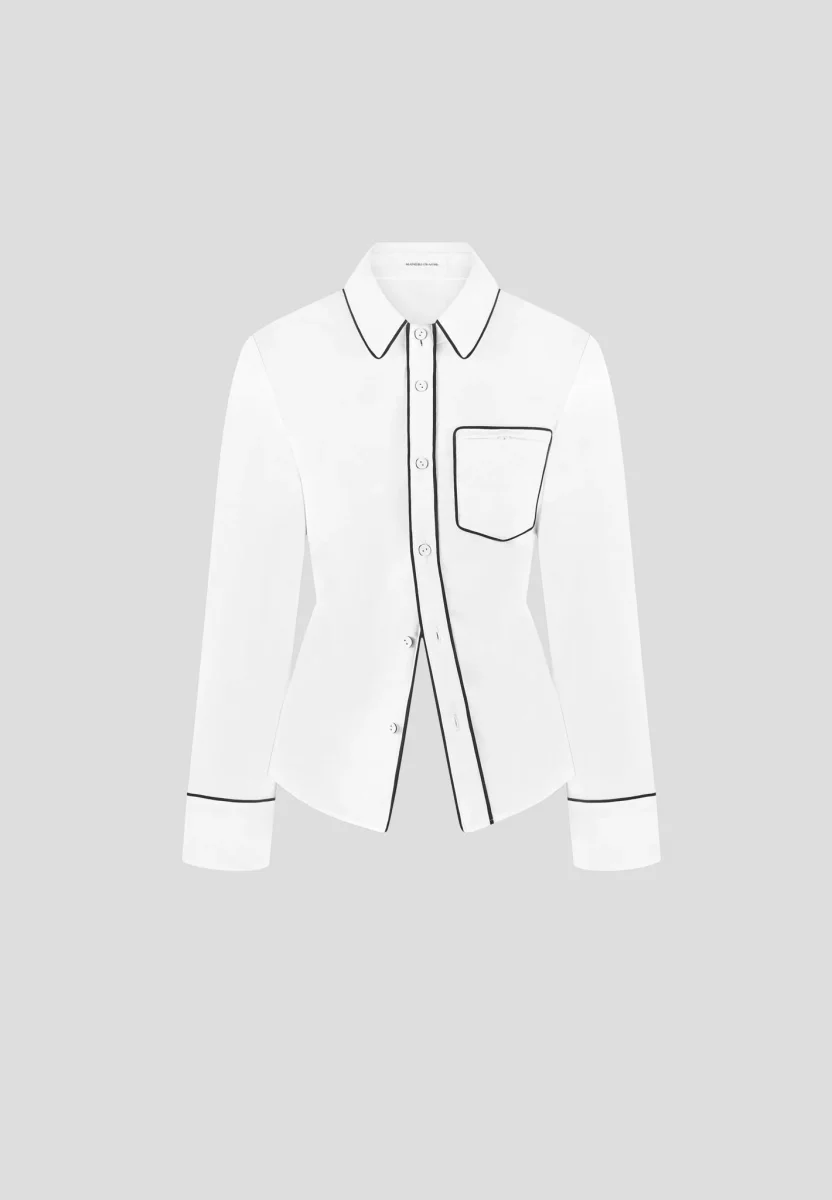 Contrast Piped Backless Tie Shirt - White/Black - Image 7