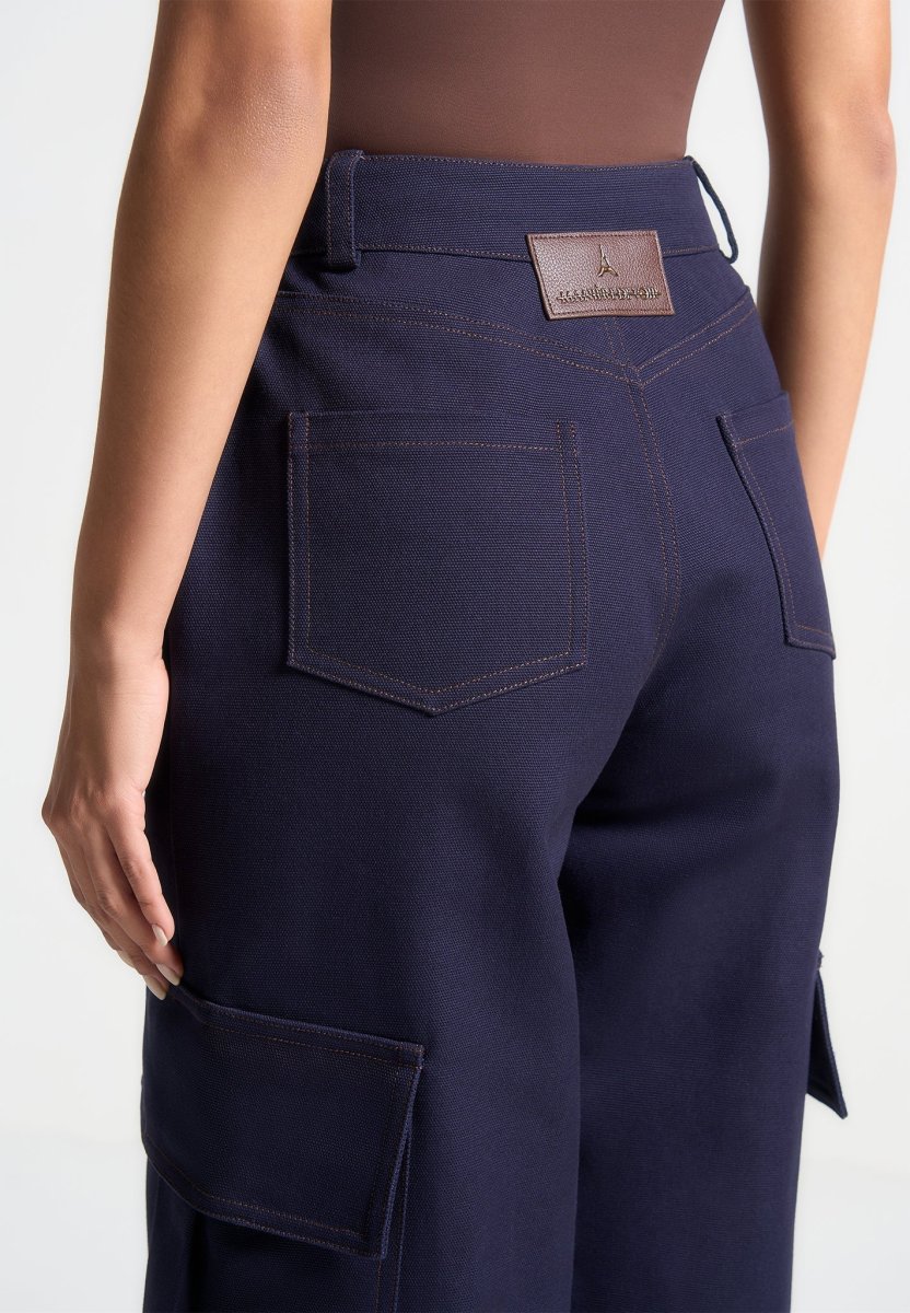 High Rise Drill Cargo Pants - Indigo - Image 7