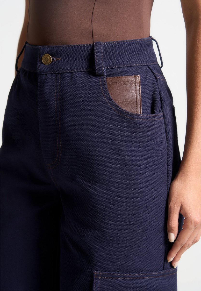 High Rise Drill Cargo Pants - Indigo - Image 6