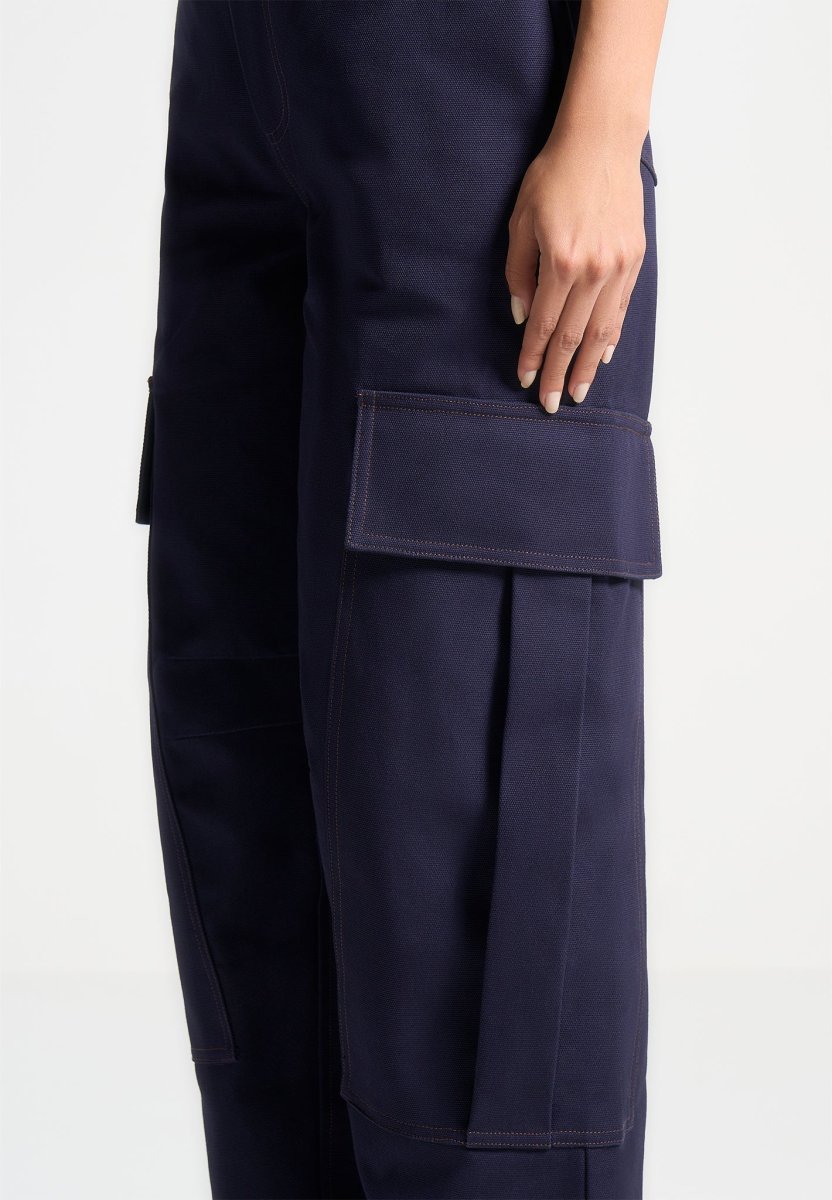 High Rise Drill Cargo Pants - Indigo - Image 8