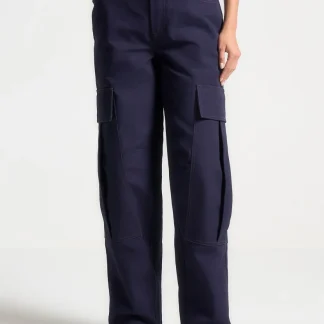 High Rise Drill Cargo Pants - Indigo