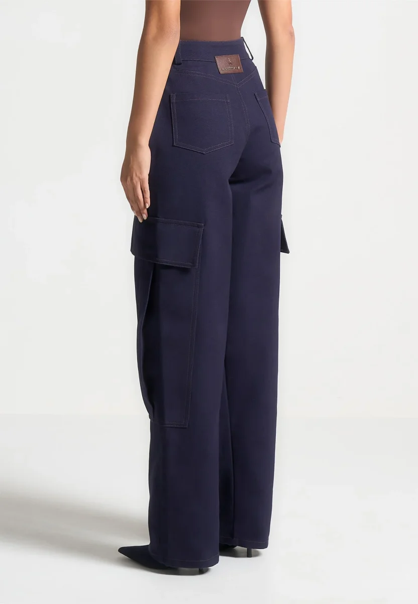 High Rise Drill Cargo Pants - Indigo - Image 4