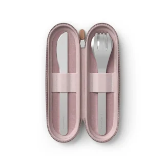 Talheres em Inox com Bolsa de Transporte - Rosa