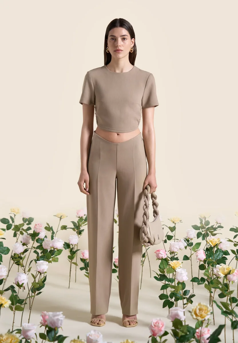 Curved Hem Backless Top with Tie - Dark Beige - Image 4
