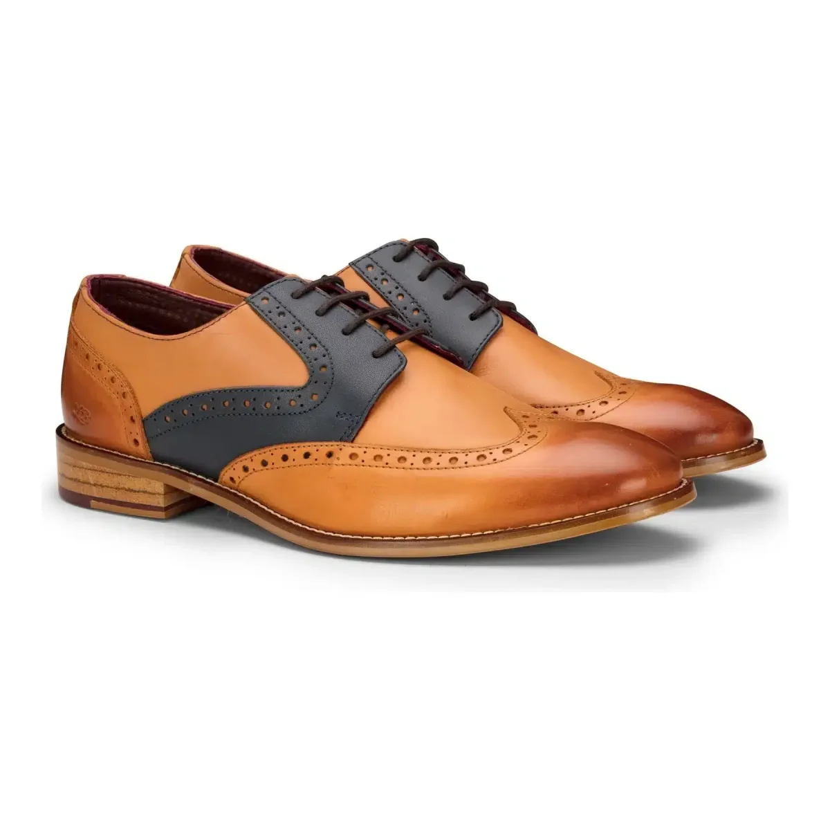 Sapatos Brogue masculinos em tons de bege, azul marinho, marrom e vermelho, com cadarço, estilo clássico vintage, para ocasiões formais, em couro legítimo. - Image 3