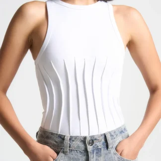 Contour Pleated Racer Bodysuit - White