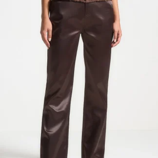 Distressed Drill & Satin Pants - Brown