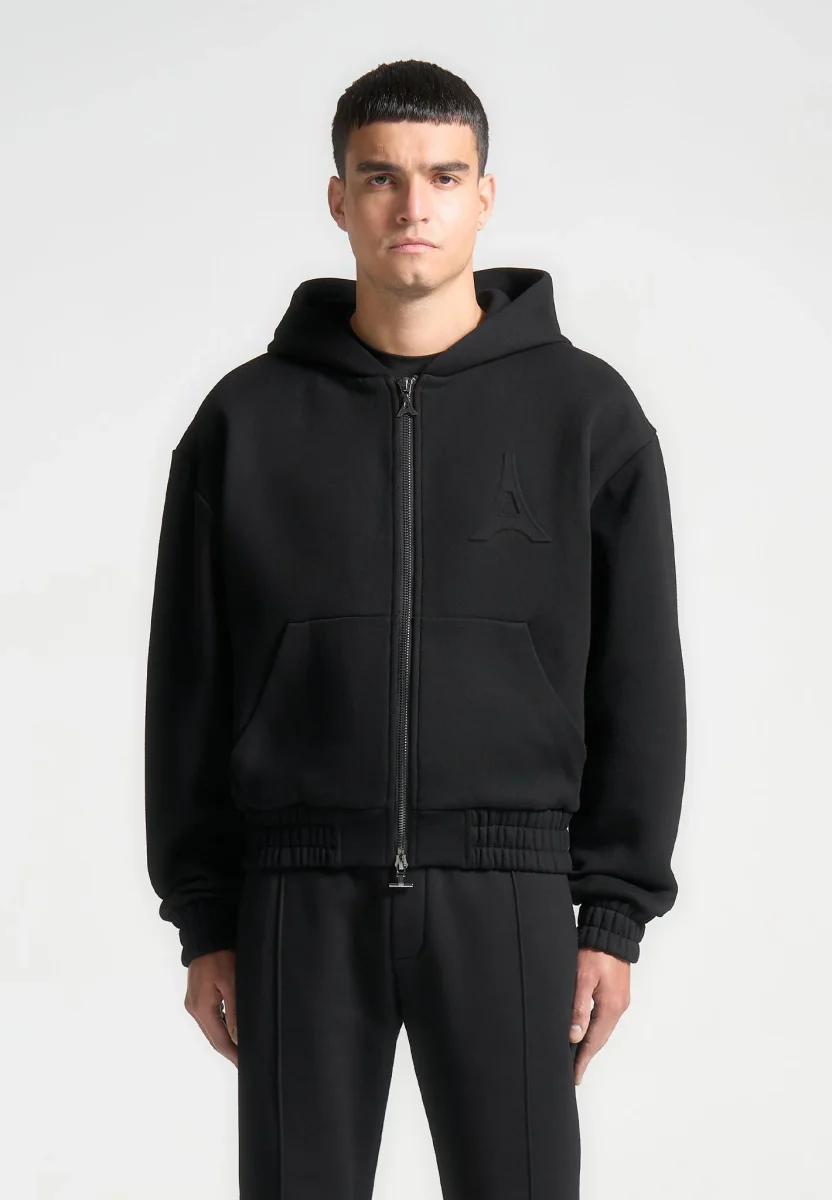 JS006 - Embossed Zip Hoodie - Black - Image 2