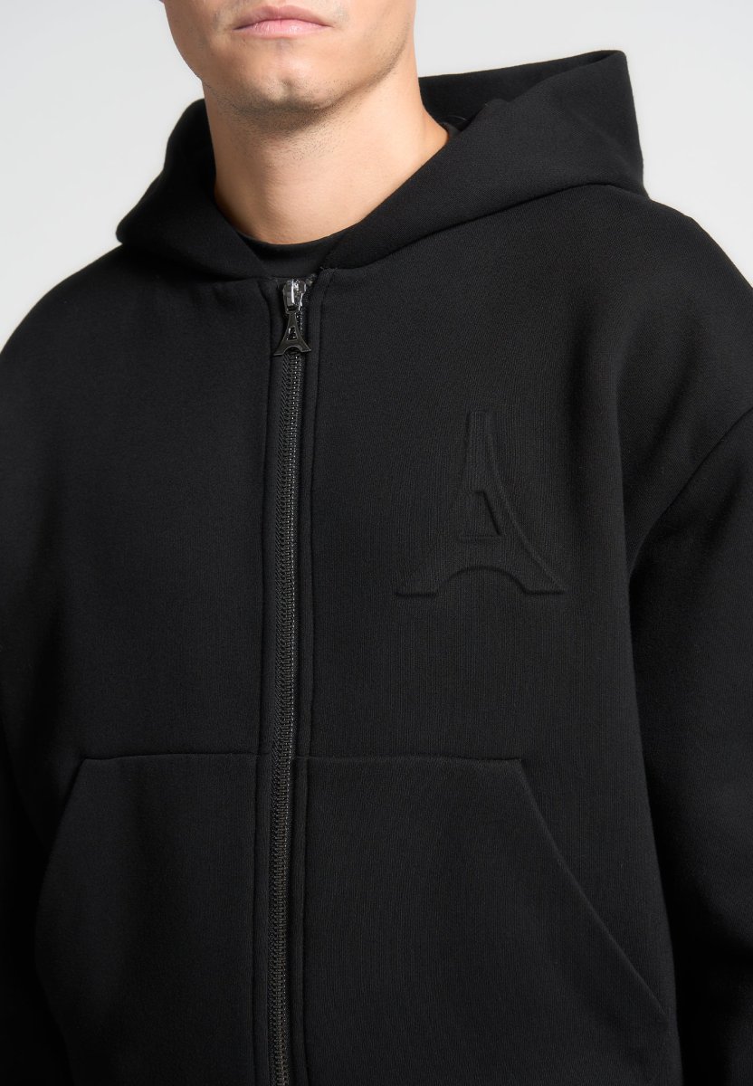 JS006 - Embossed Zip Hoodie - Black - Image 5