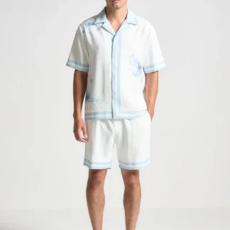 Floral Border Resort Shirt - Blue
