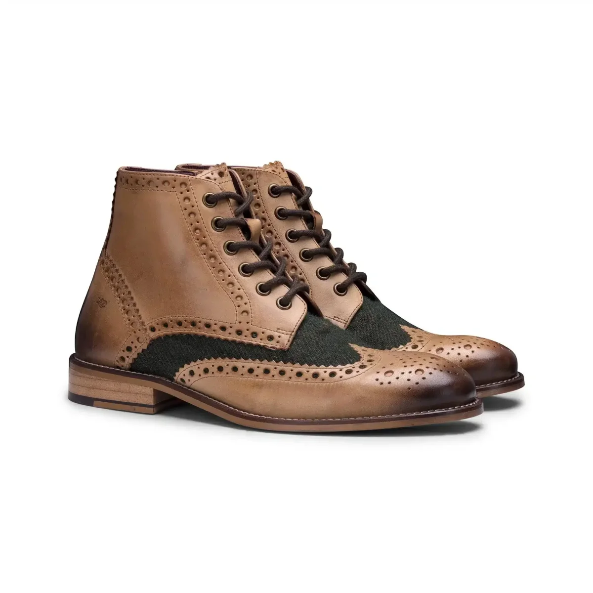 Botas masculinas vintage em couro legítimo, estilo brogue, anos 1920, em camurça e tweed, com cadarço, elegantes e formais. - Image 3