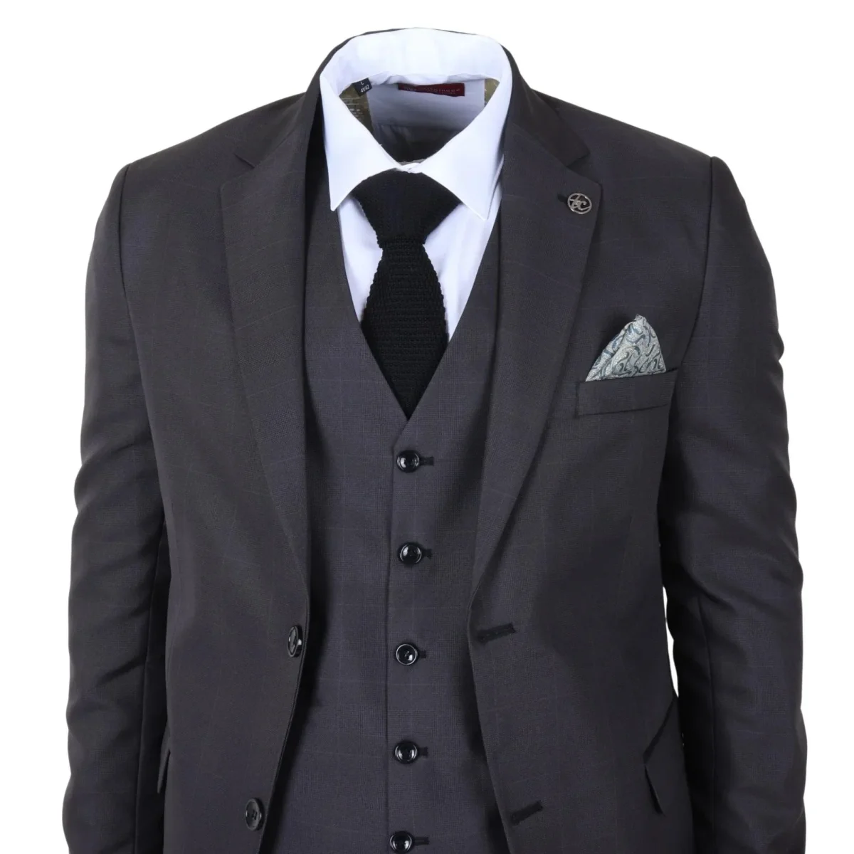 IM51 - Terno masculino de três peças xadrez carvão, corte sob medida. - Image 5