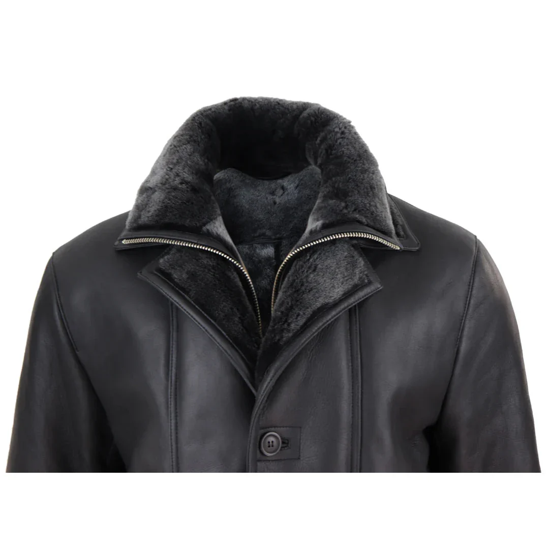 Jaqueta masculina 3/4 estilo duffle, em pele de carneiro, com zíper e botões, ideal para aquecimento - Preta - Image 4