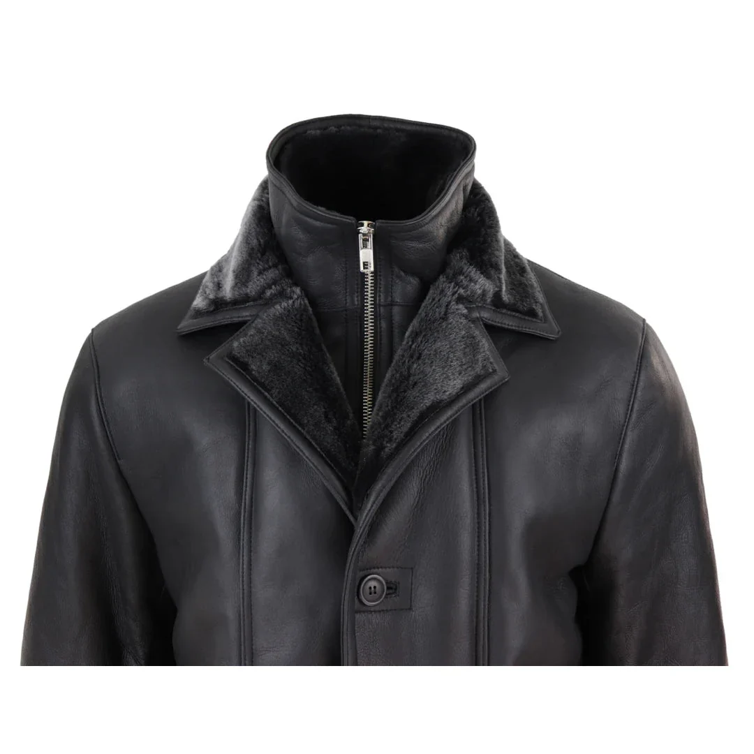 Jaqueta masculina 3/4 estilo duffle, em pele de carneiro, com zíper e botões, ideal para aquecimento - Preta - Image 5