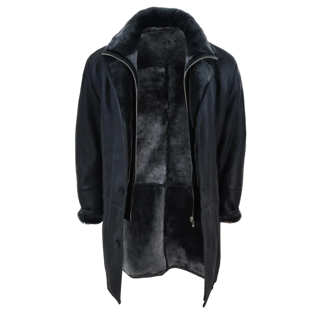 Jaqueta masculina 3/4 estilo duffle, em pele de carneiro, com zíper e botões, ideal para aquecimento - Preta - Image 6