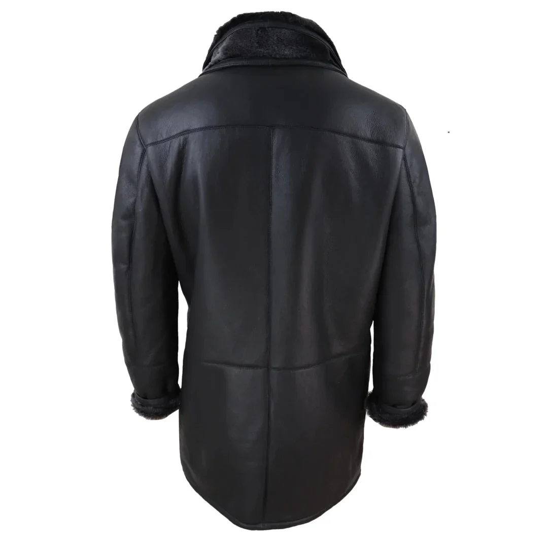 Jaqueta masculina 3/4 estilo duffle, em pele de carneiro, com zíper e botões, ideal para aquecimento - Preta - Image 7