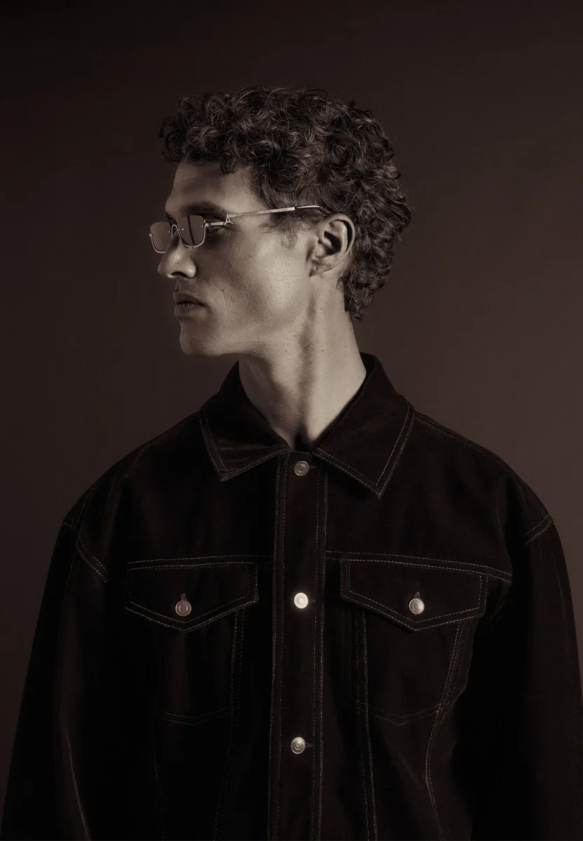 Velvet Contrast Stitch Trucker Jacket - Black - Image 7
