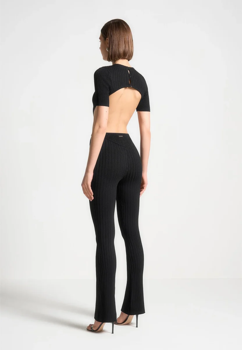 Knitted Backless Jumpsuit - Black - Image 3
