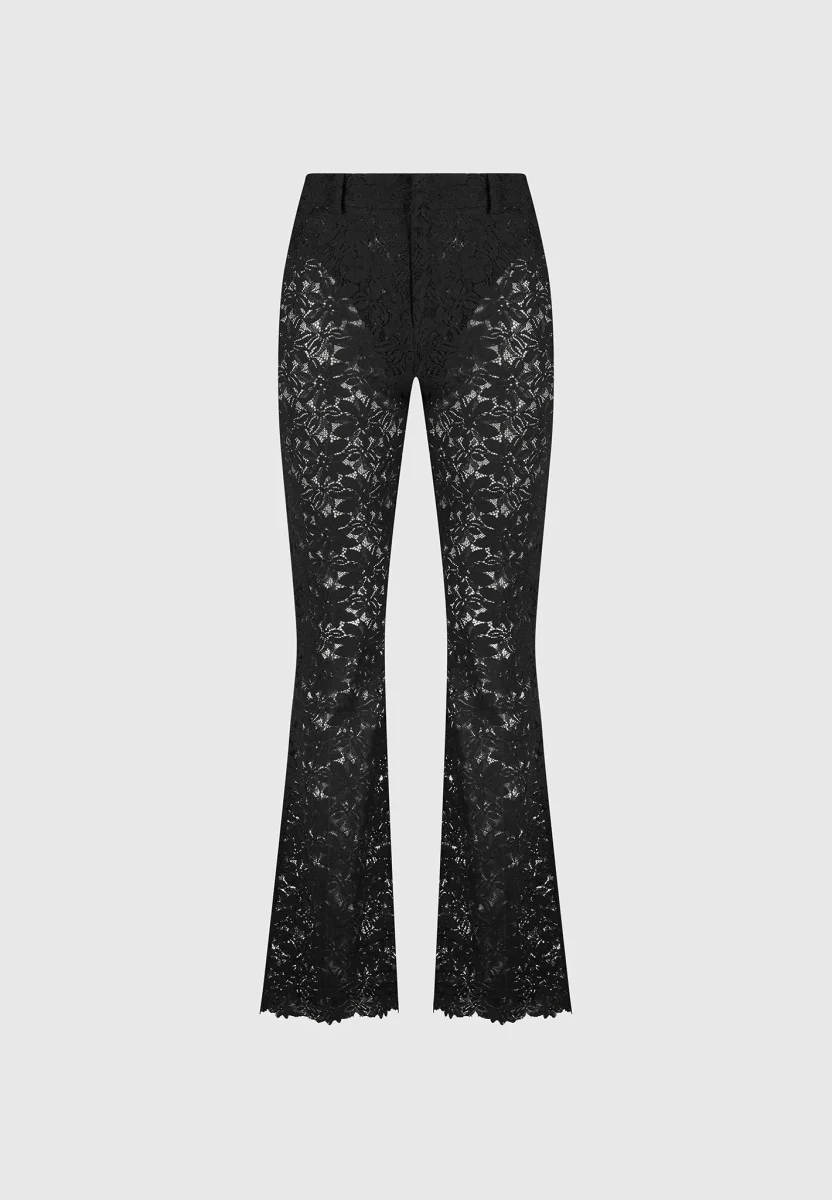 Lace Fit and Flare Pants - Black - Image 7