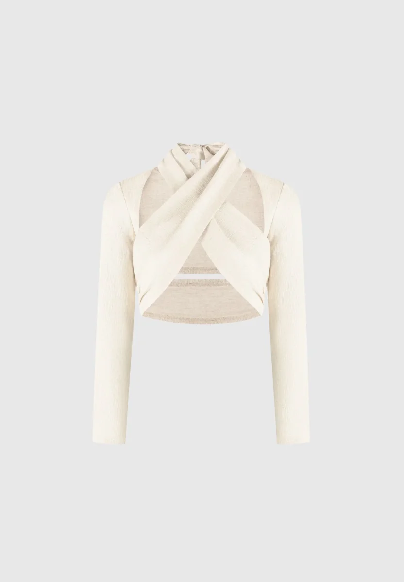Wendy - Linen Crossover Bolero Top - Natural - Image 6