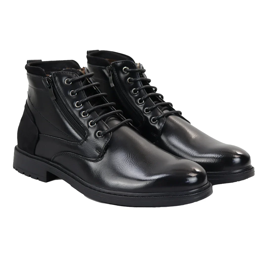 Botas pretas de cano curto com cadarço para homem - Image 3