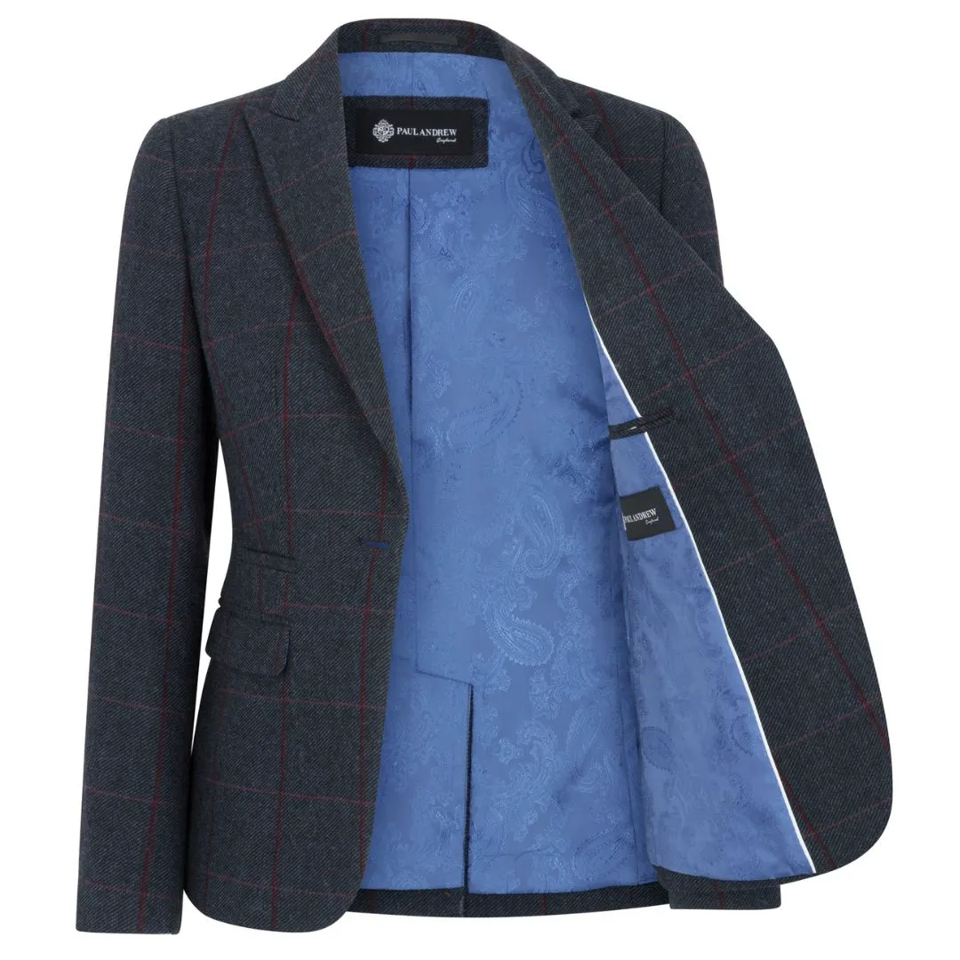 Madrid - Blazer feminino de tweed azul-marinho com corte ajustado - Image 3