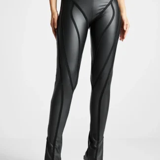 Matte Leather Contour Leggings - Black