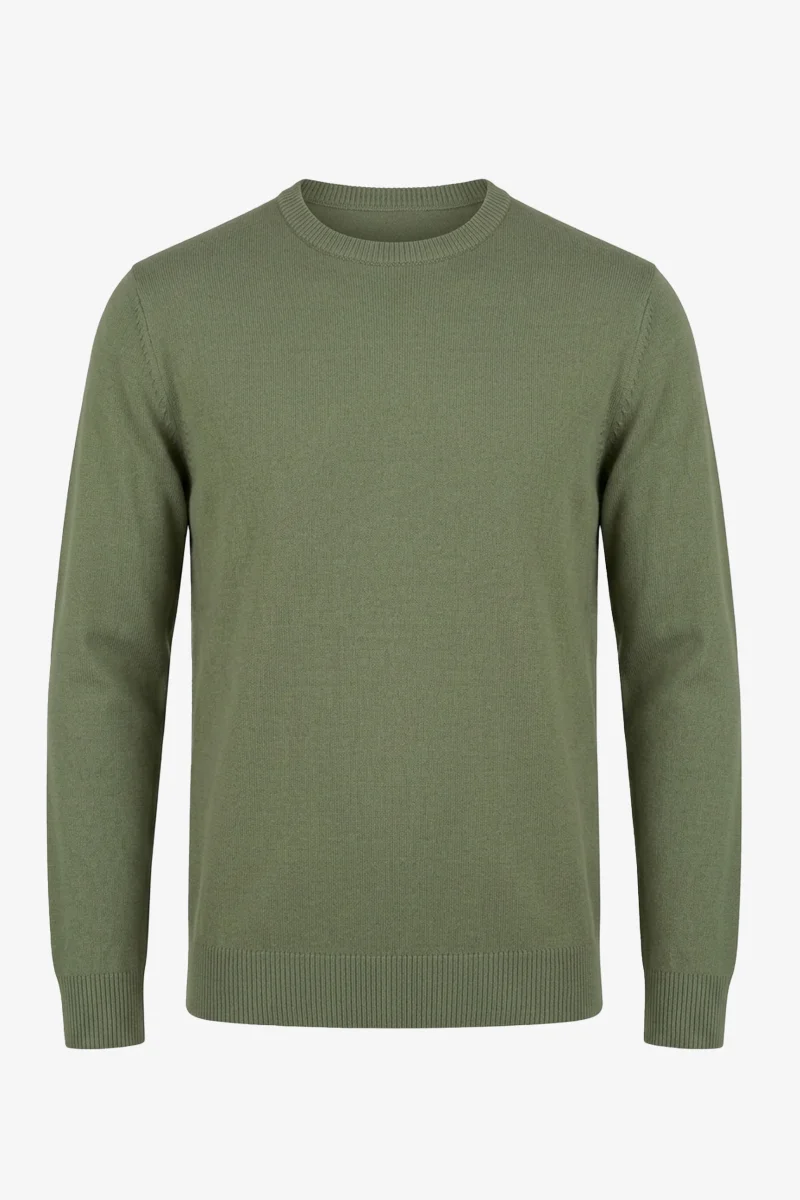 Suéter masculino verde de gola redonda, modelagem regular, em malha. - Image 2